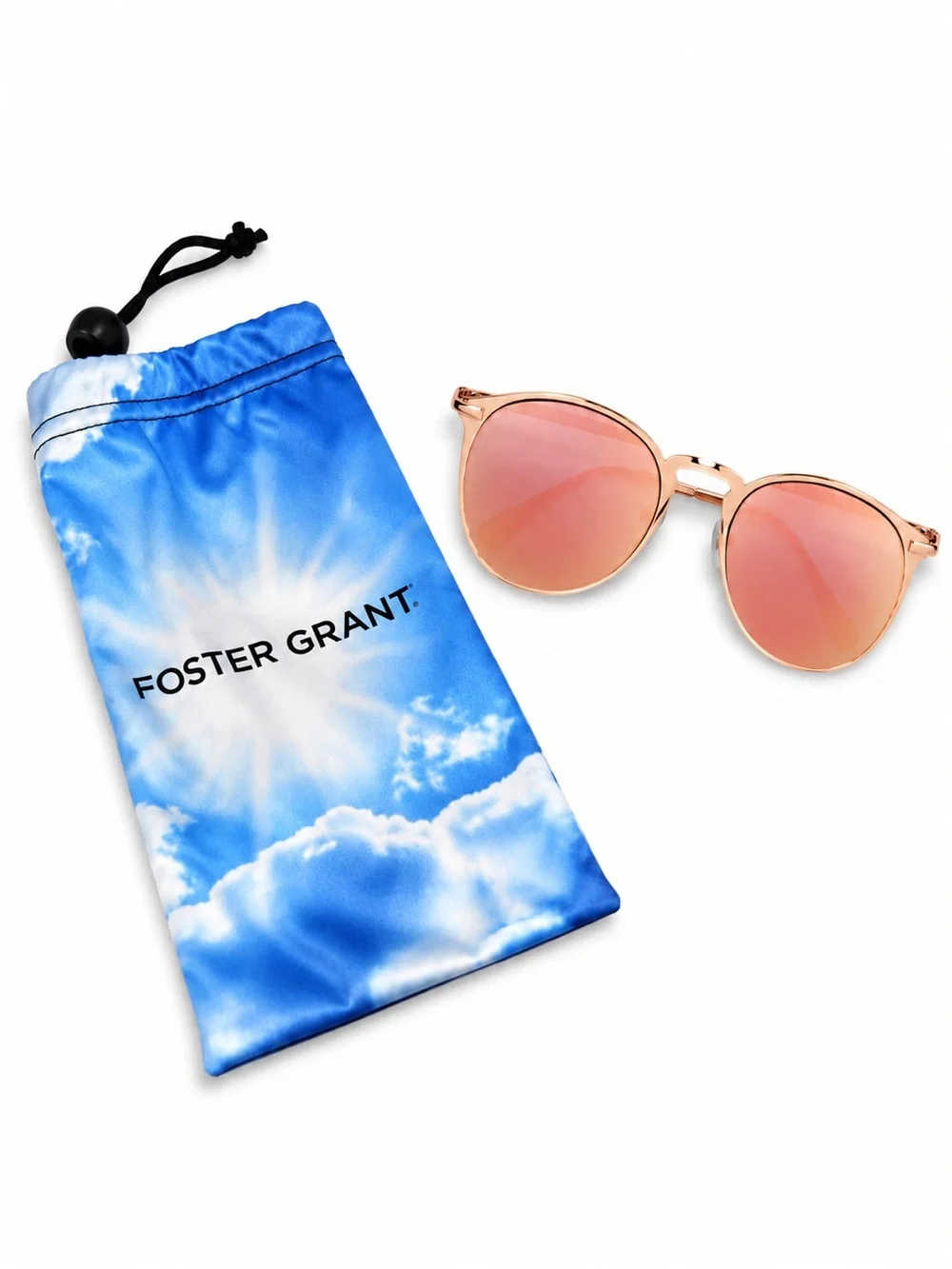 Foster Grant Elsie Rose Gold Round Sunglasses New With Case